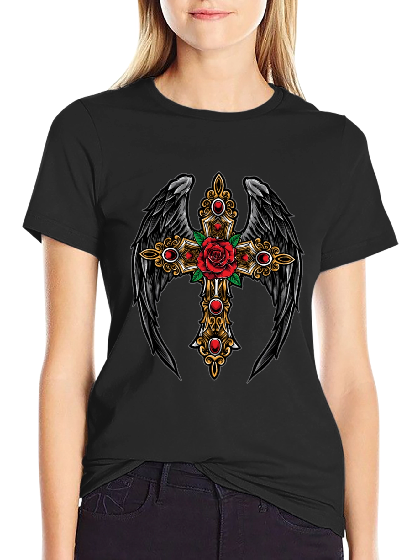 Winged Cross Rose T-Shirt