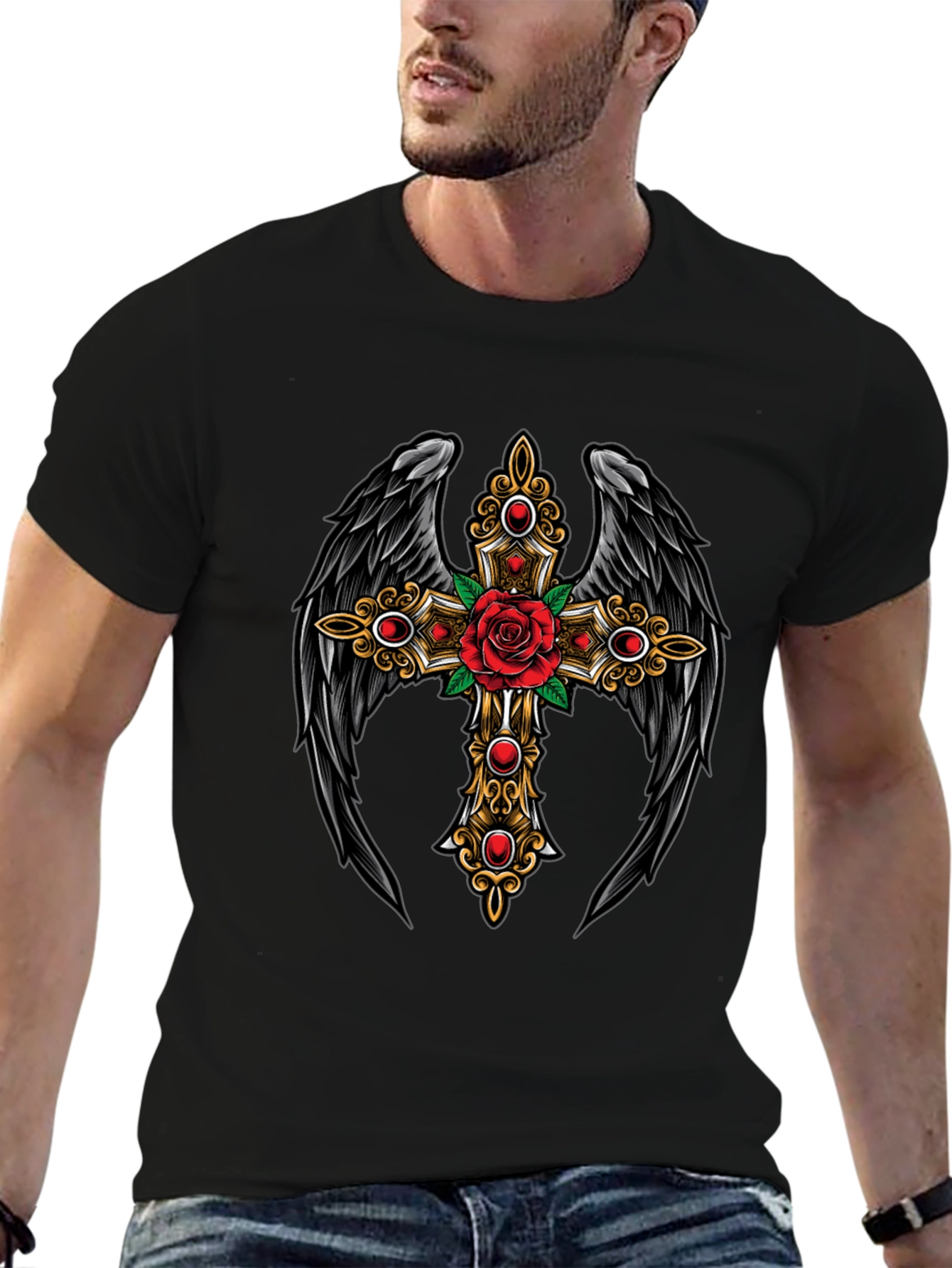 Winged Cross Rose T-Shirt
