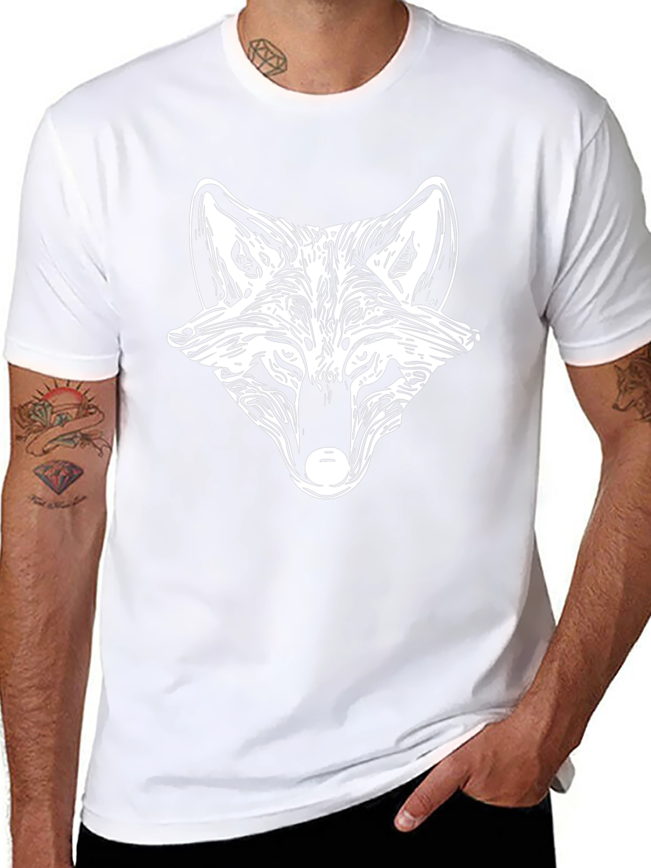 Black T-Shirt with Wolf Graphic