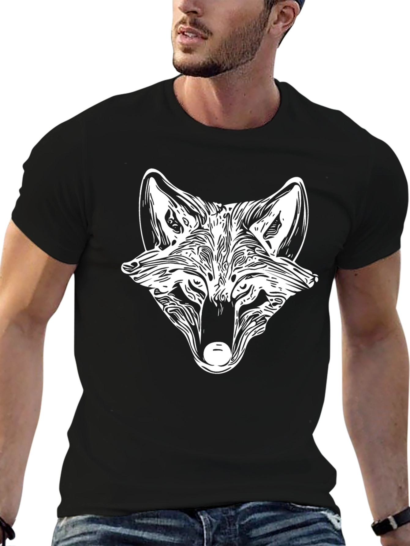 Black T-Shirt with Wolf Graphic