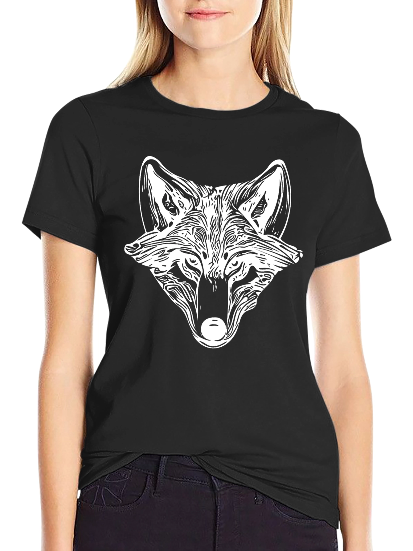 Black T-Shirt with Wolf Graphic