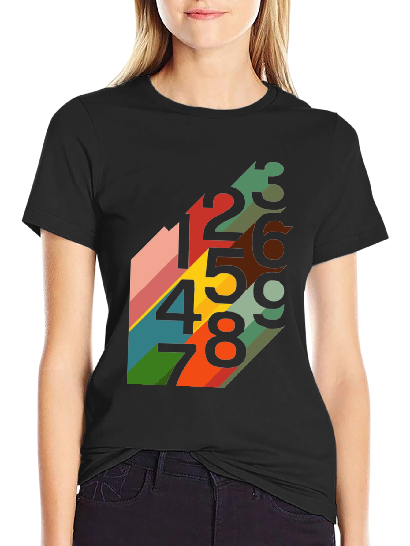 Retro Number Pattern Black T-Shirt