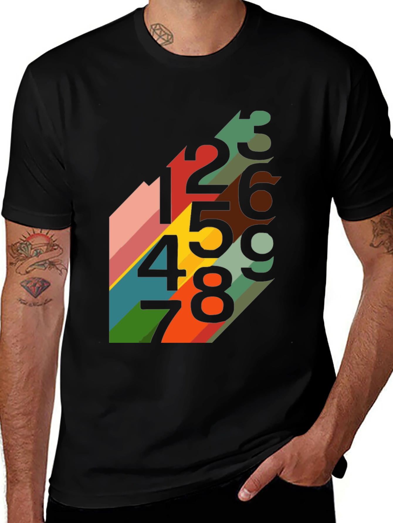 Retro Number Pattern Black T-Shirt