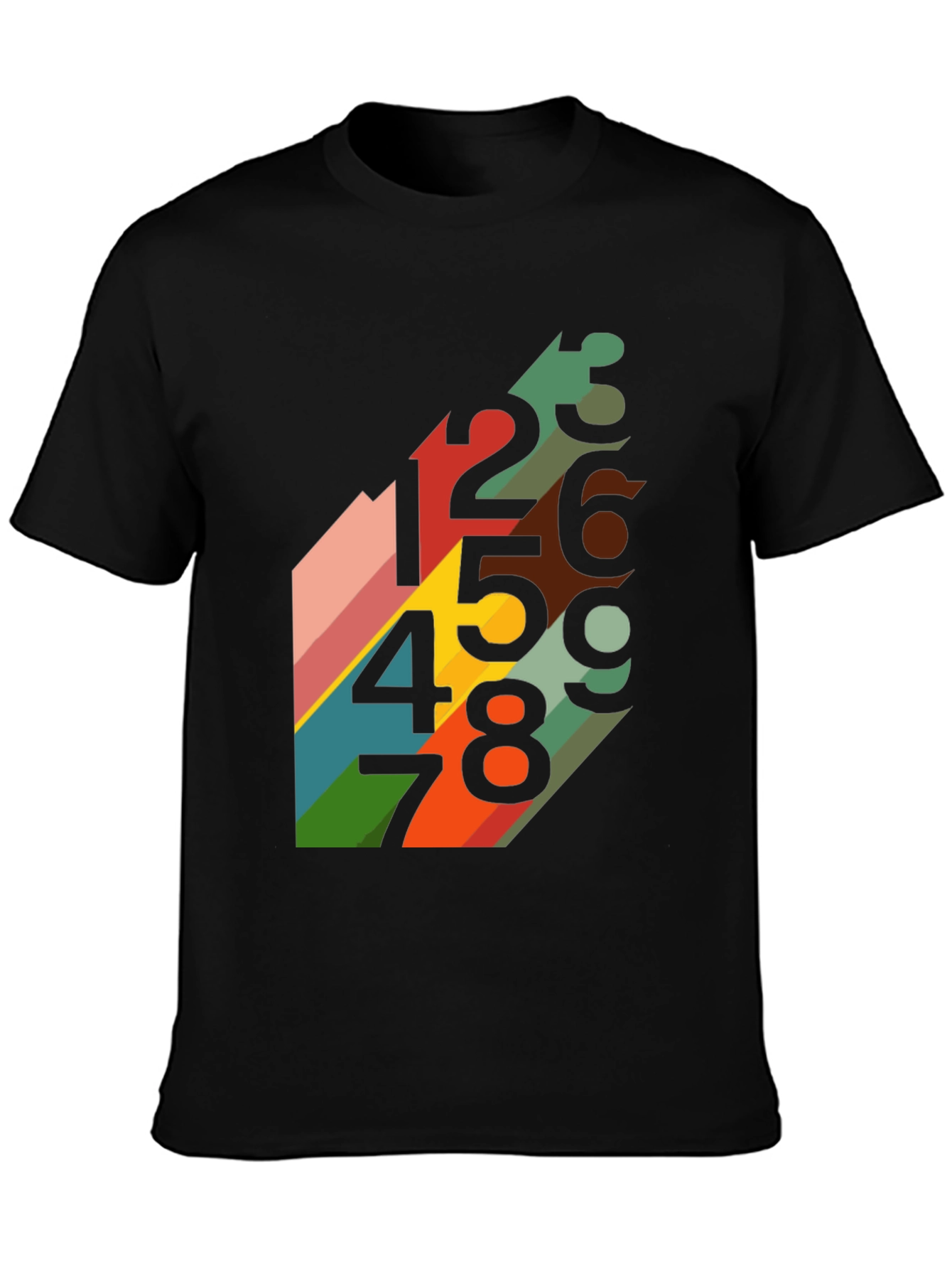 Retro Number Pattern Black T-Shirt