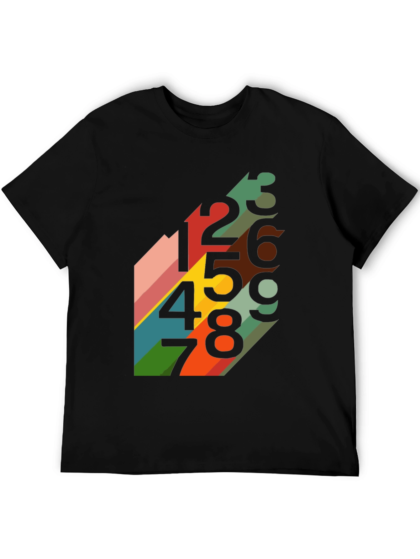 Retro Number Pattern Black T-Shirt