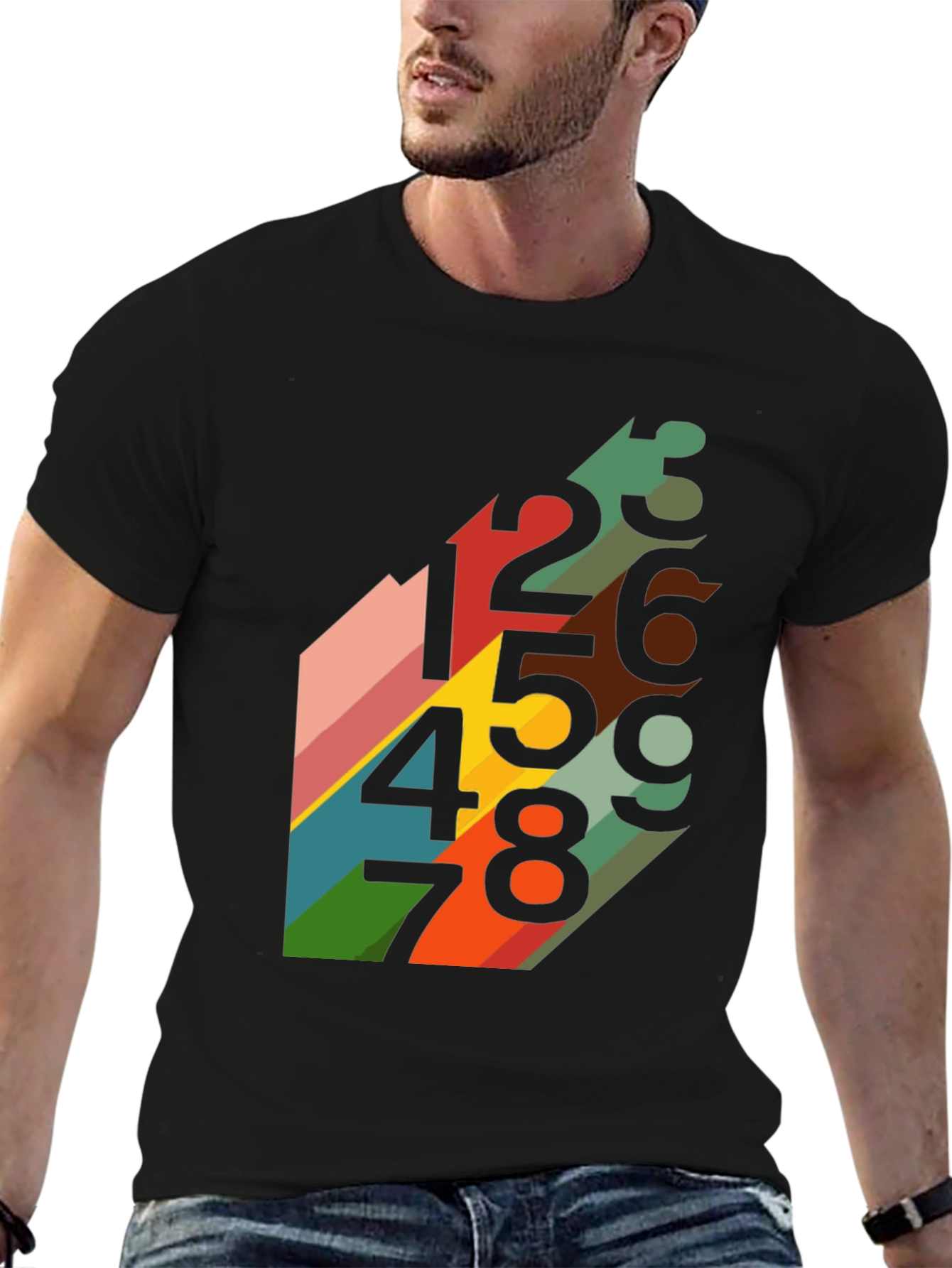 Retro Number Pattern Black T-Shirt