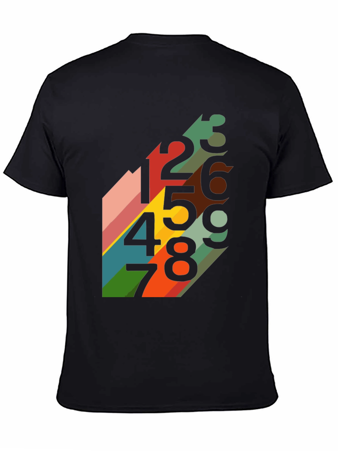 Retro Number Pattern Black T-Shirt