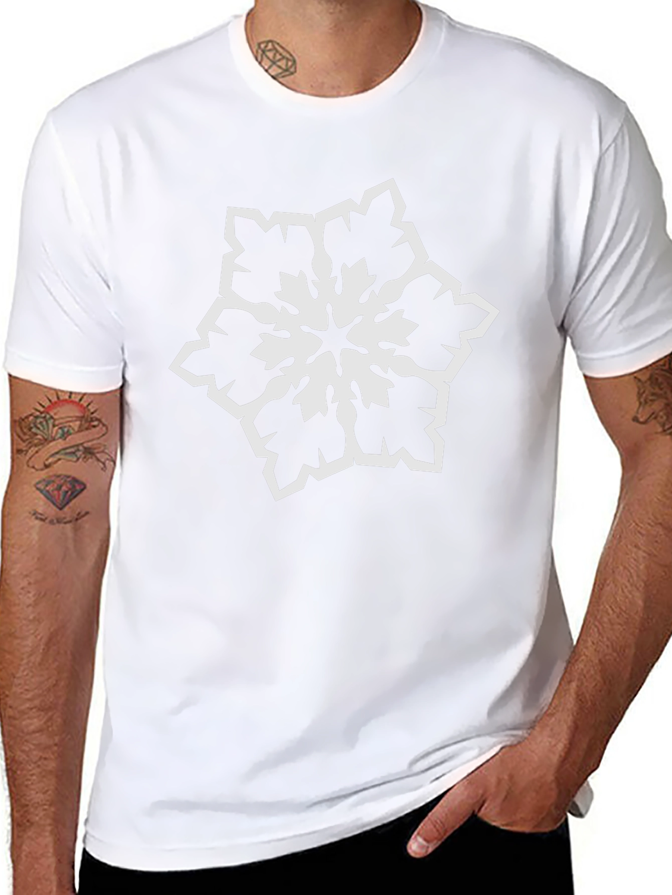 Black T-Shirt with White Snowflake Design