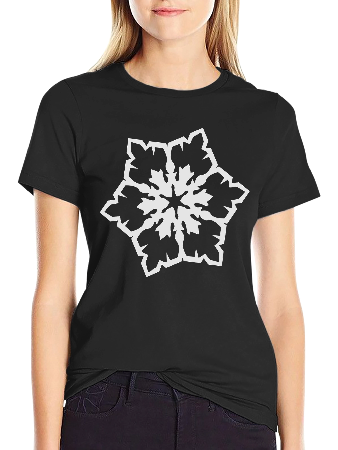 Black T-Shirt with White Snowflake Design
