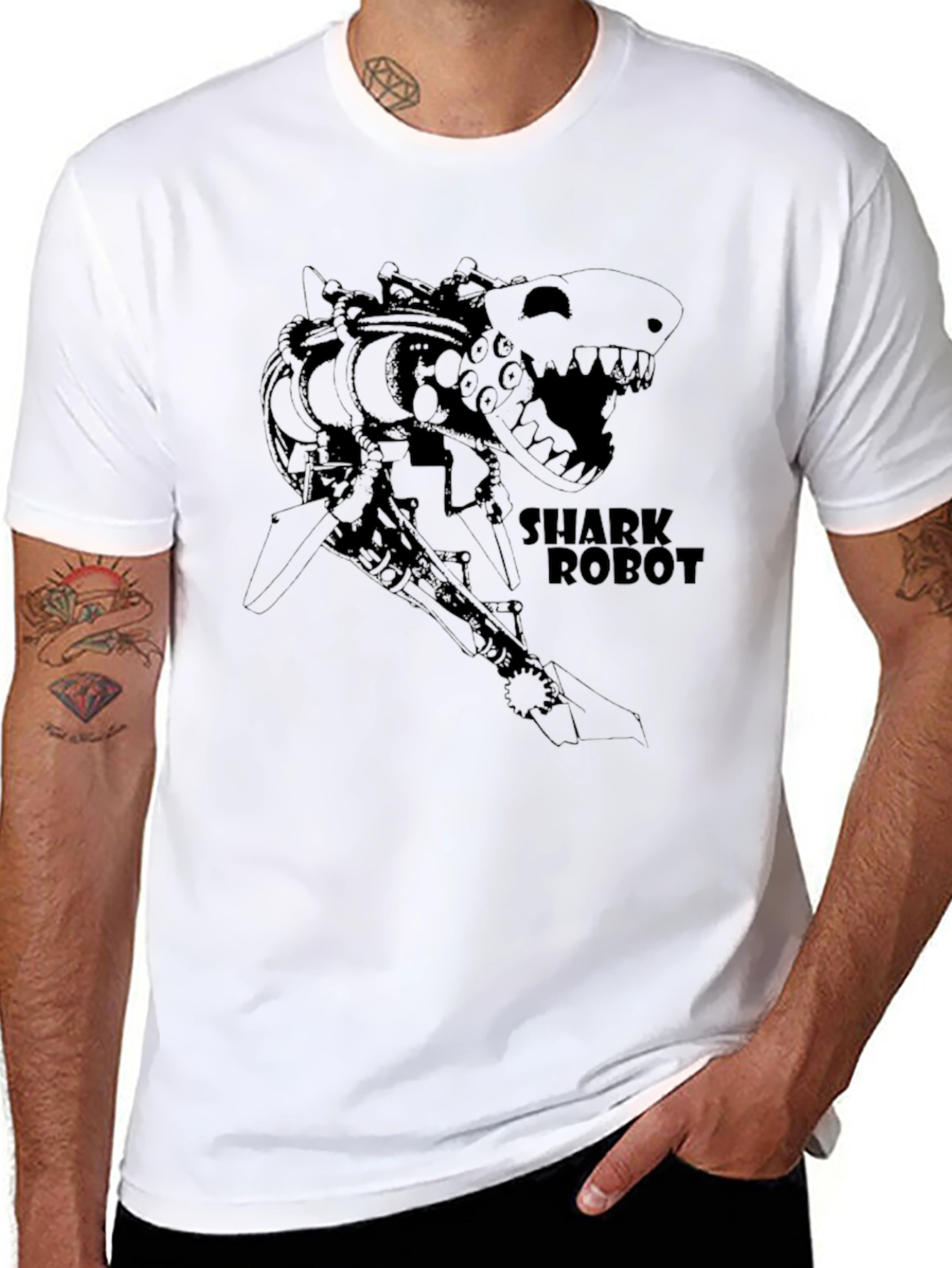 Shark Robot Graphic T-Shirt - Cool Design Tee