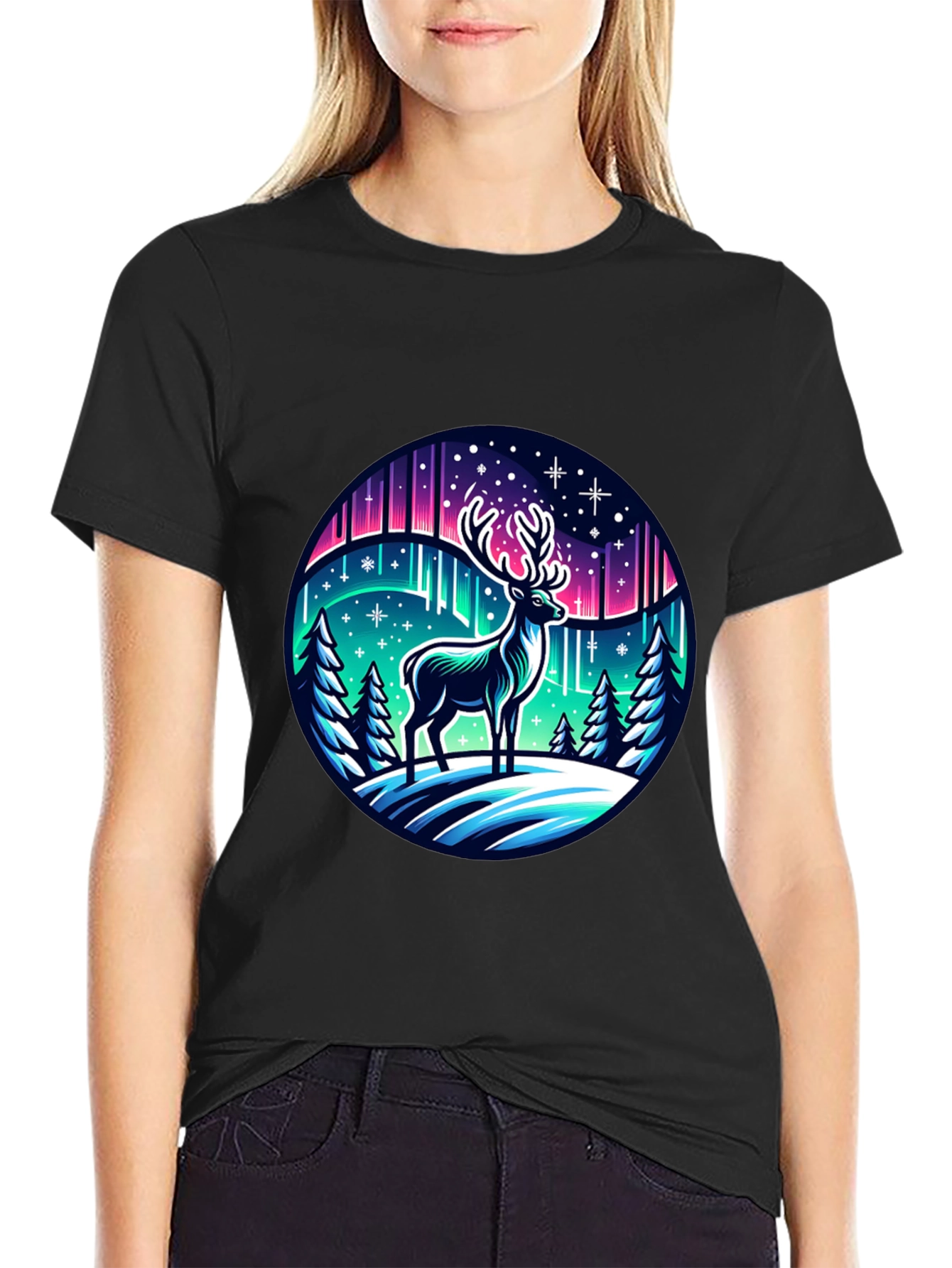 Winter Deer Graphic Tee - Northern Lights Design