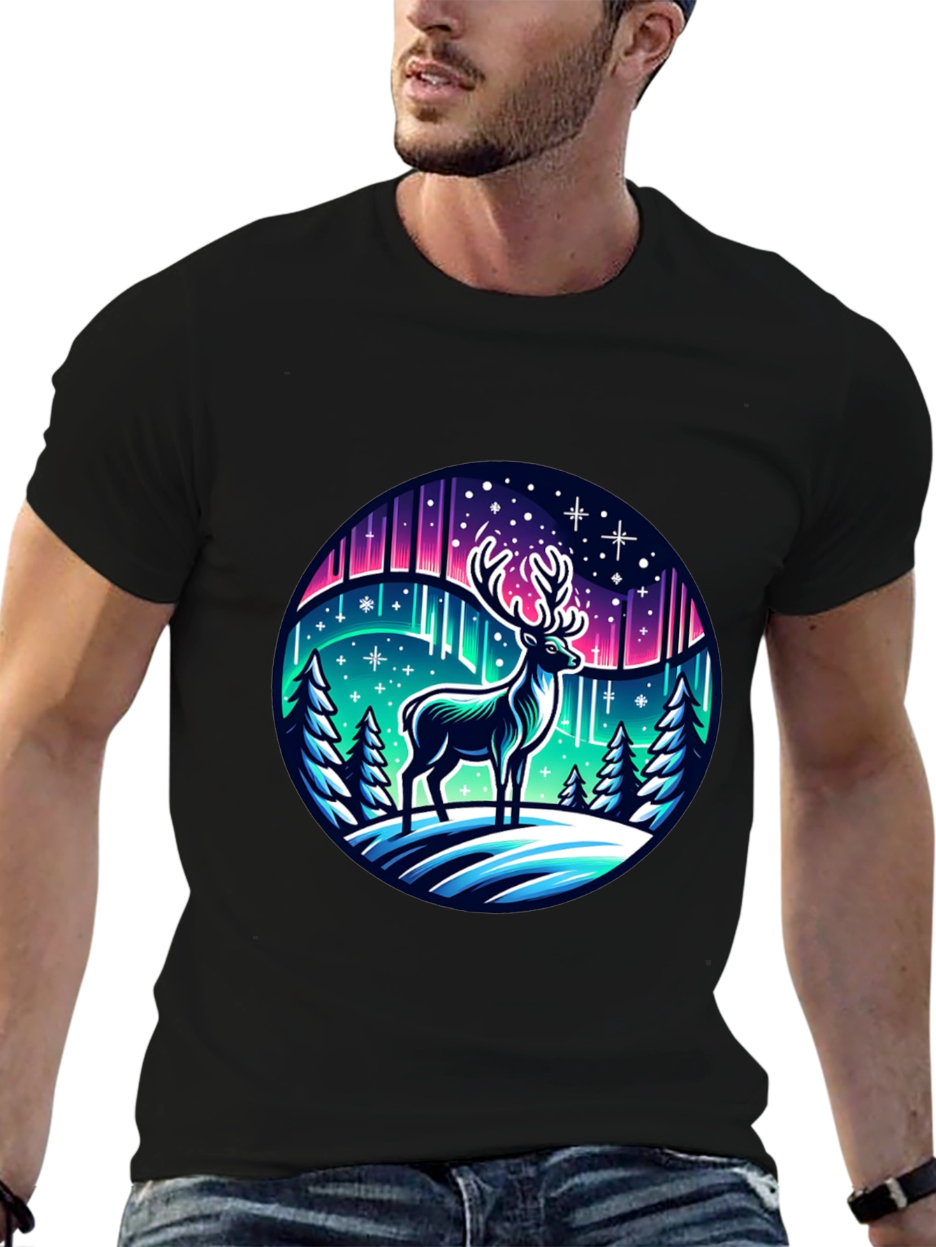Winter Deer Graphic Tee - Northern Lights Design