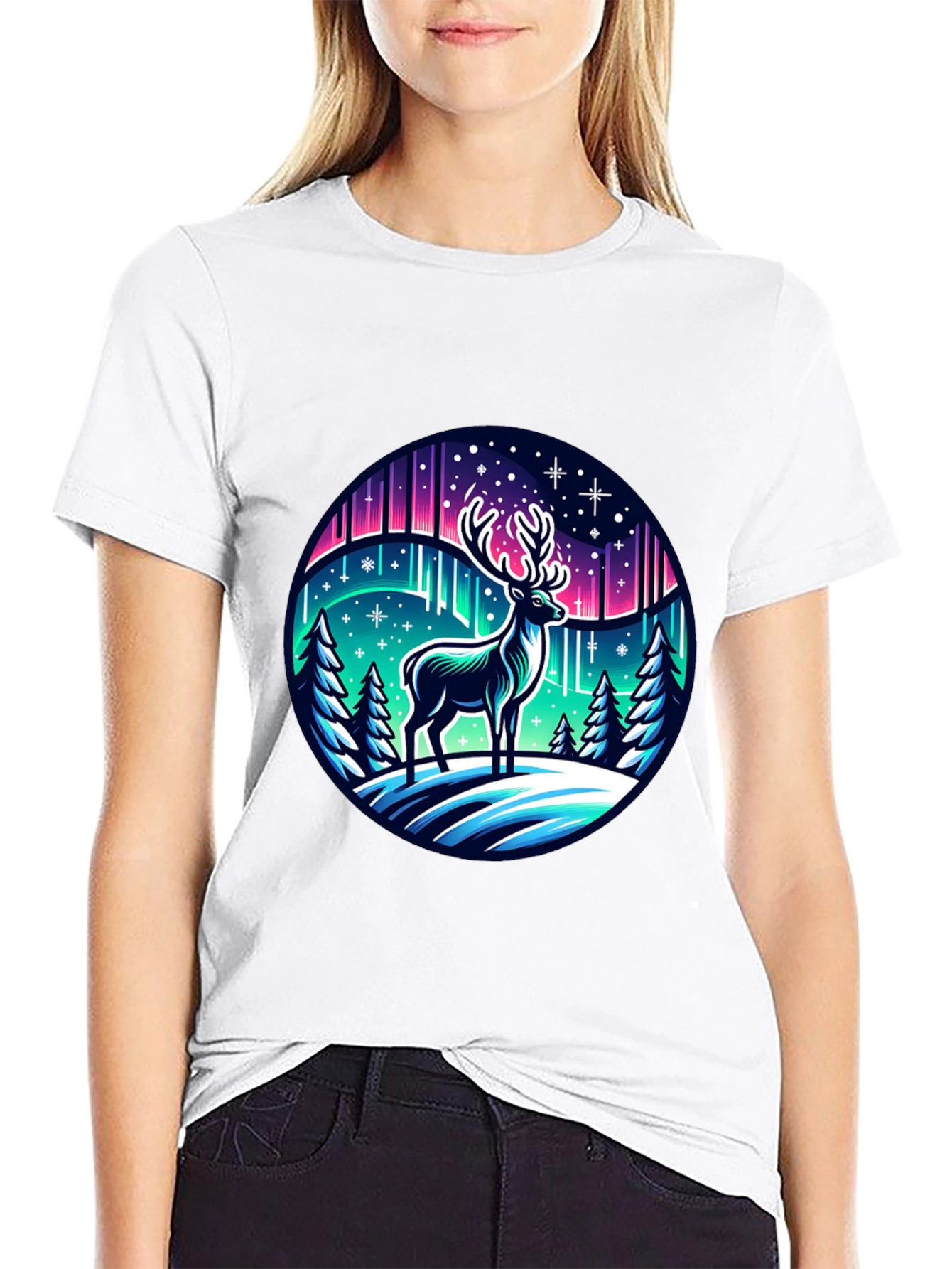 Winter Deer Graphic Tee - Northern Lights Design