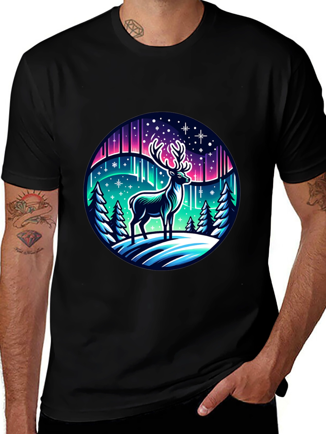 Winter Deer Graphic Tee - Northern Lights Design