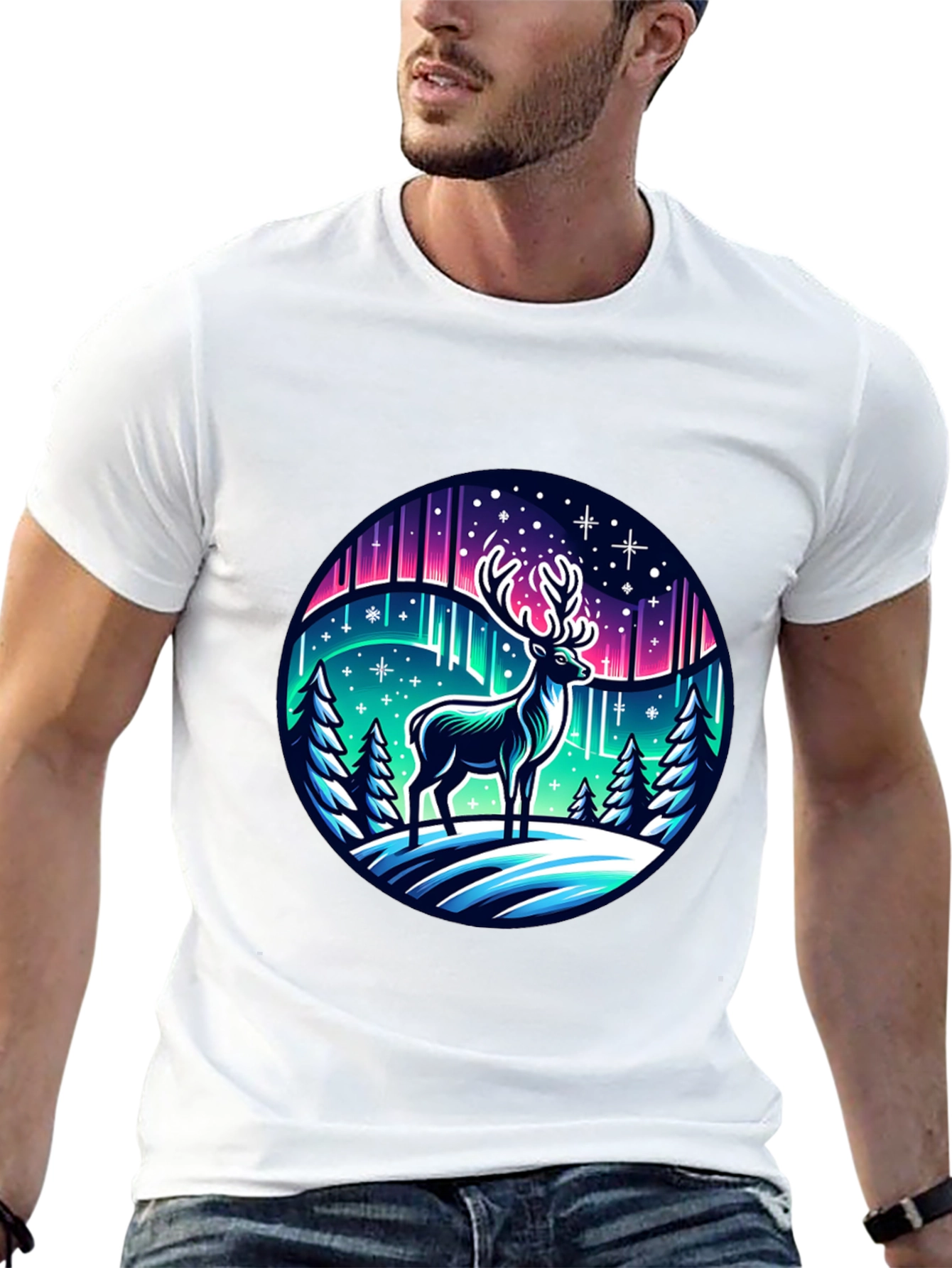 Winter Deer Graphic Tee - Northern Lights Design