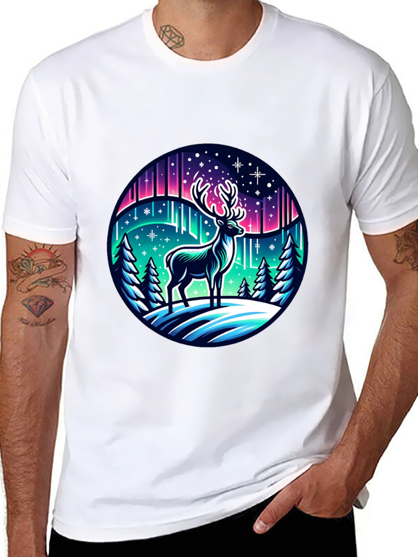 Winter Deer Graphic Tee - Northern Lights Design