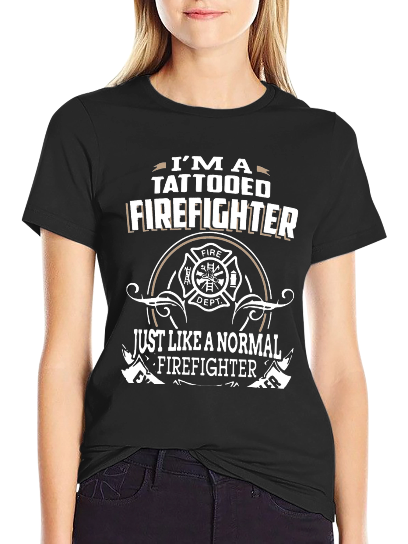 Tattooed Firefighter Graphic T-Shirt - Black