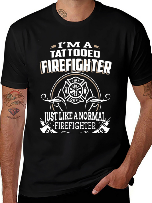 Tattooed Firefighter Graphic T-Shirt - Black