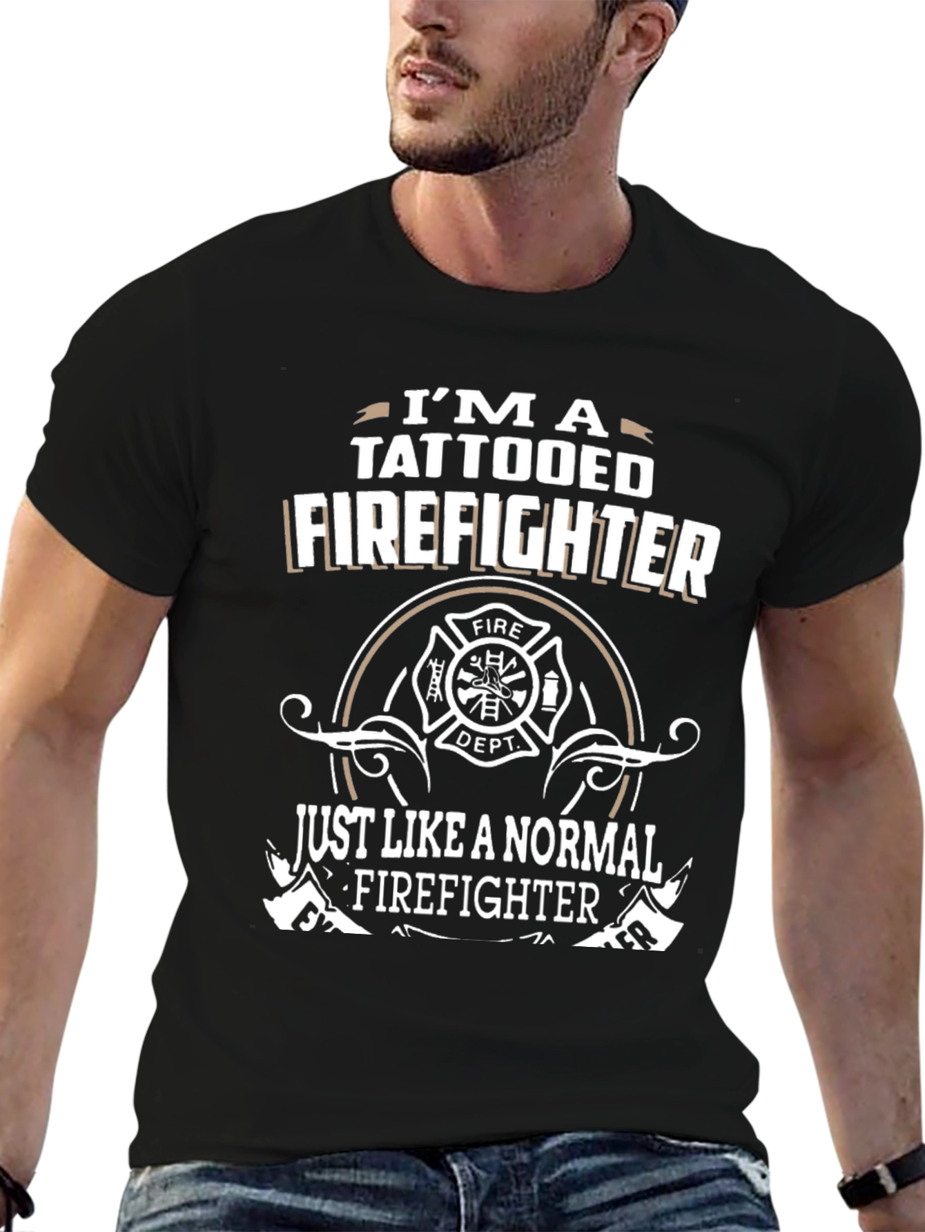 Tattooed Firefighter Graphic T-Shirt - Black