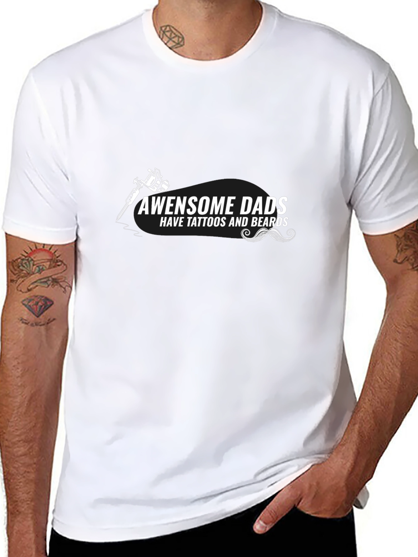 Awesome Dads Tattoo & Beard Black T-Shirt