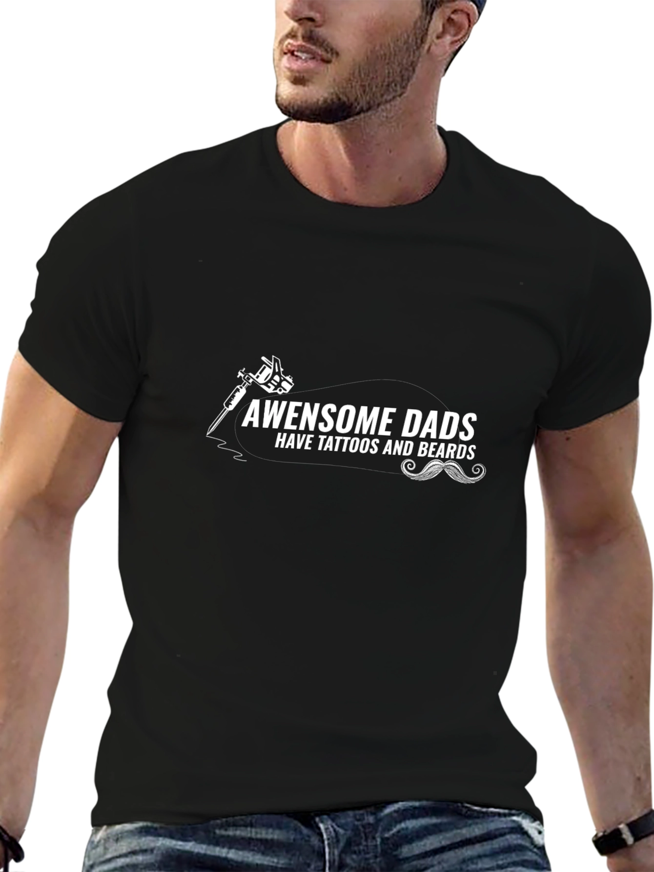 Awesome Dads Tattoo & Beard Black T-Shirt