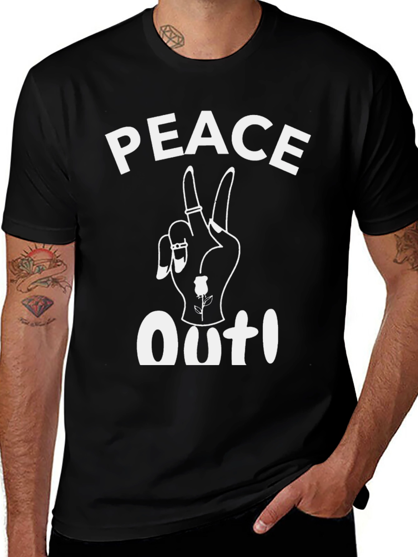 Peace Out Graphic T-Shirt - Black Casual Tee