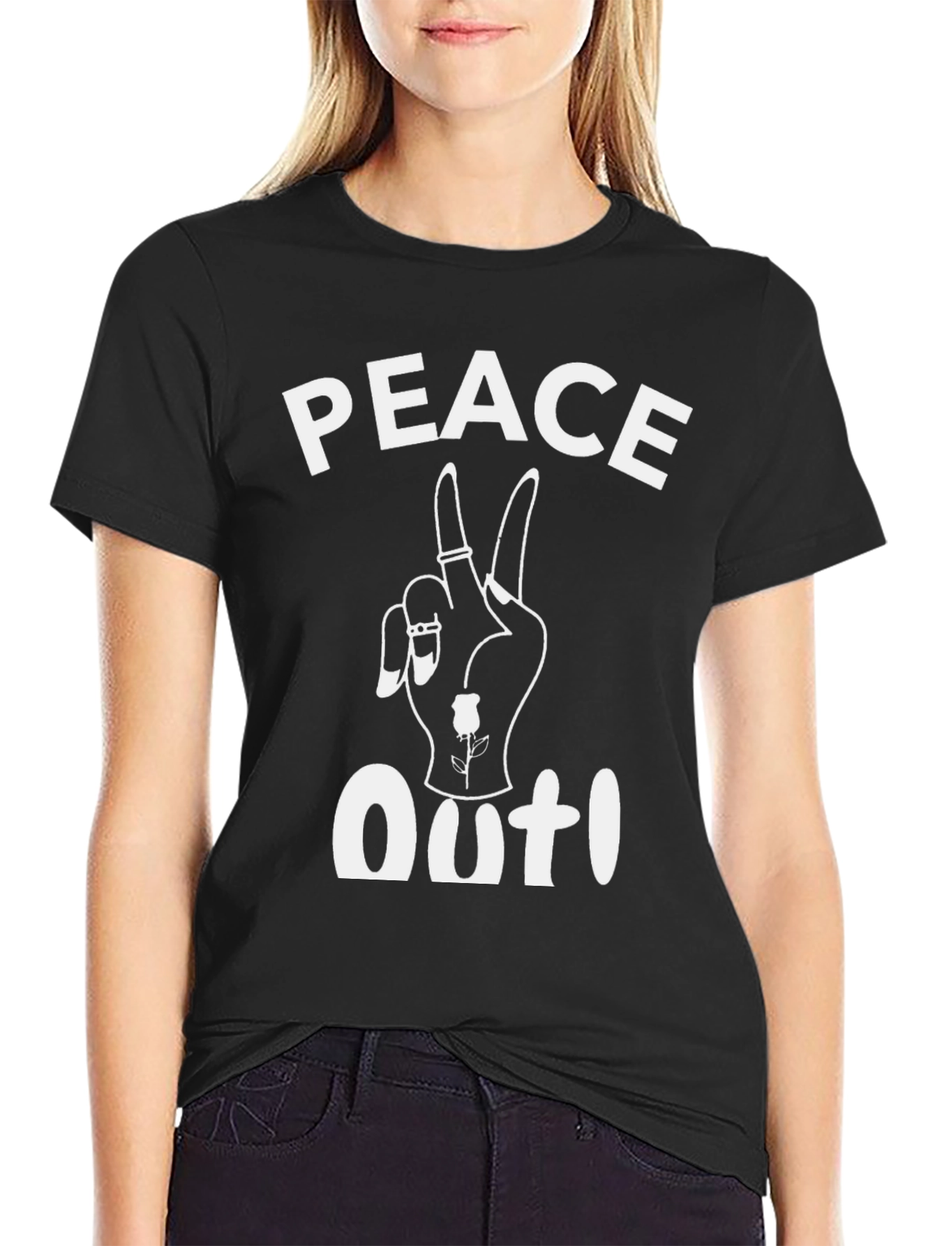 Peace Out Graphic T-Shirt - Black Casual Tee