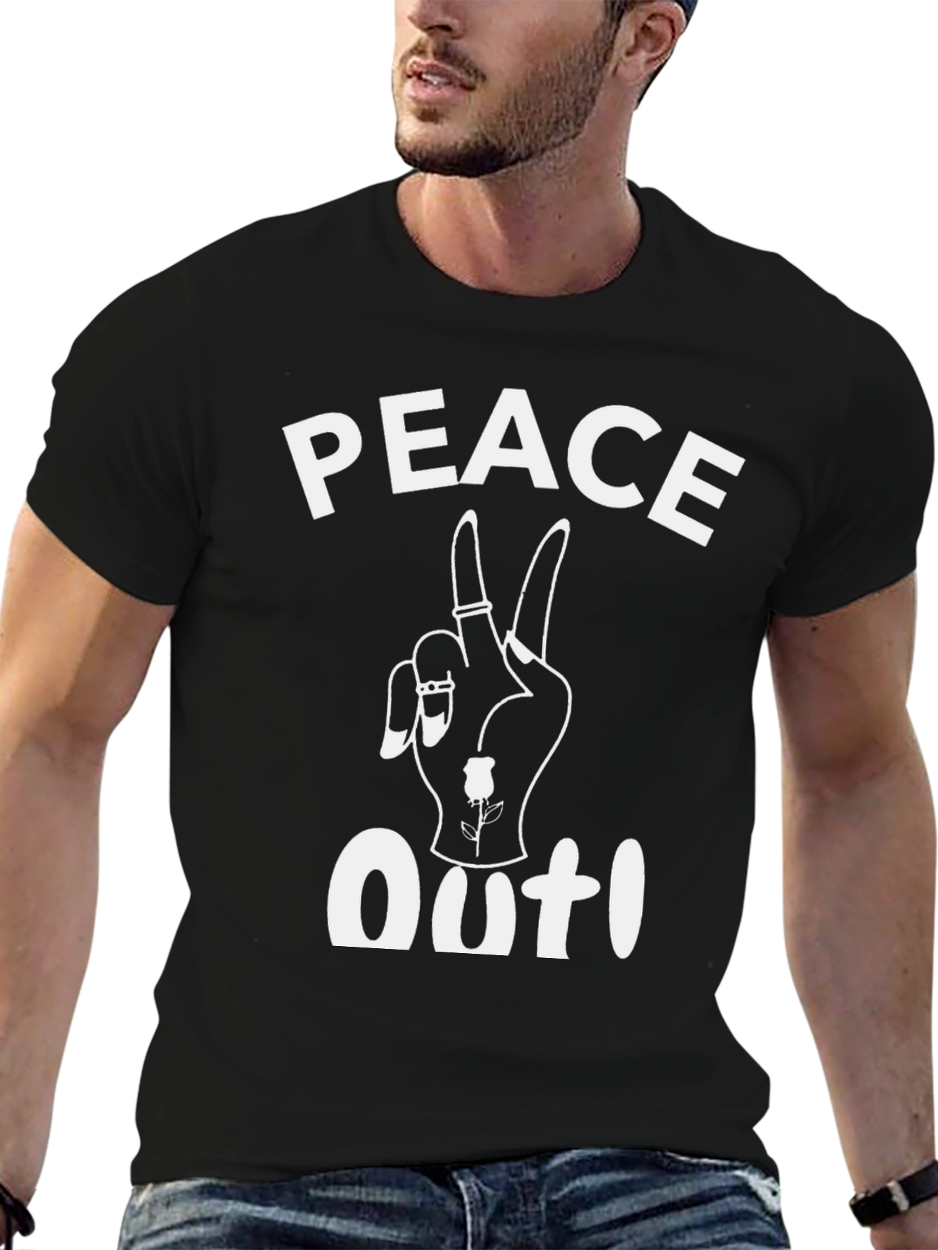 Peace Out Graphic T-Shirt - Black Casual Tee