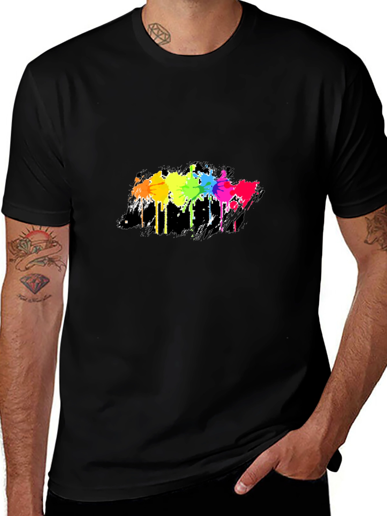 Rainbow Splash Graphic Tee - Mens Black T-Shirt
