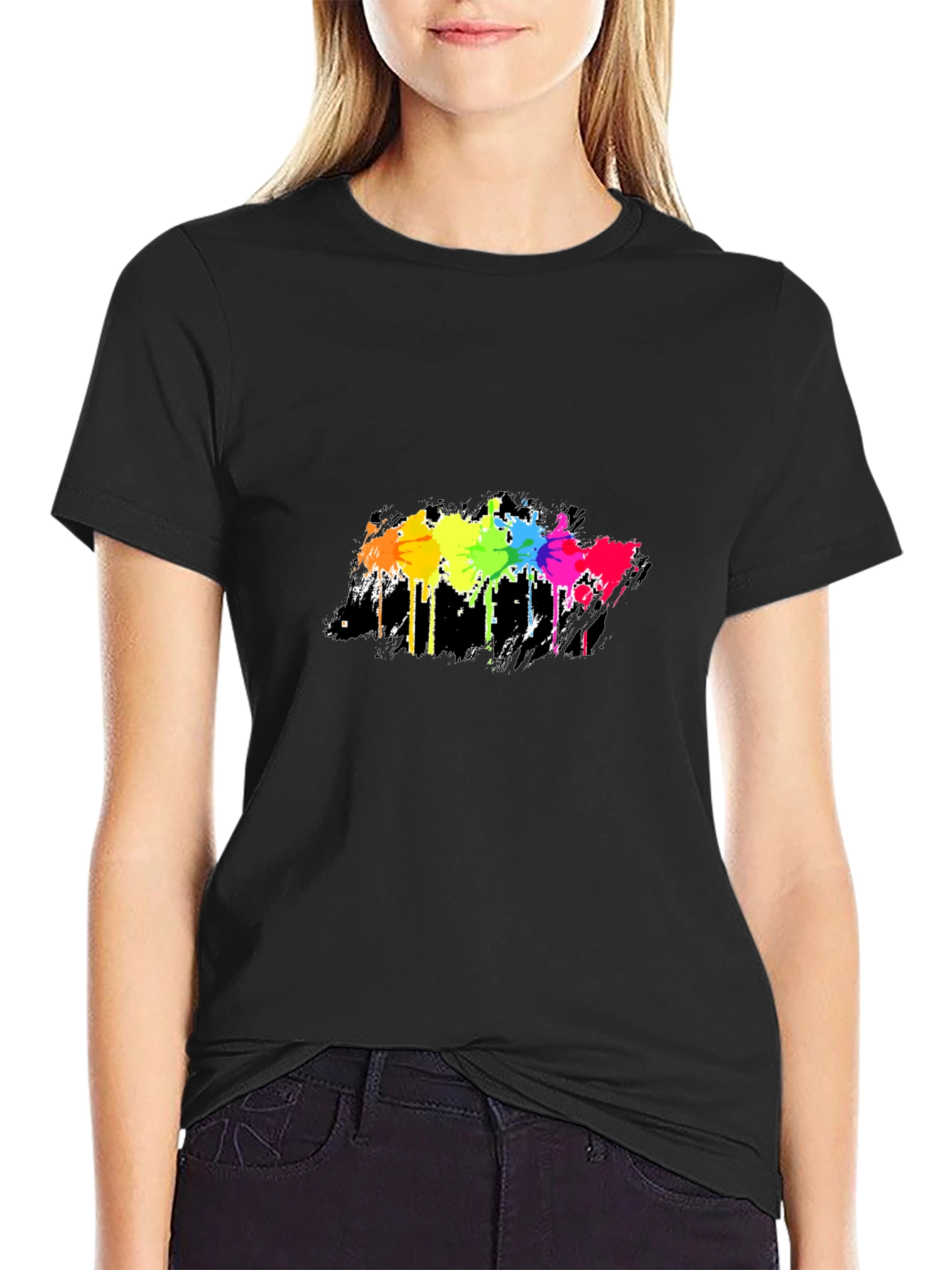 Rainbow Splash Graphic Tee - Mens Black T-Shirt