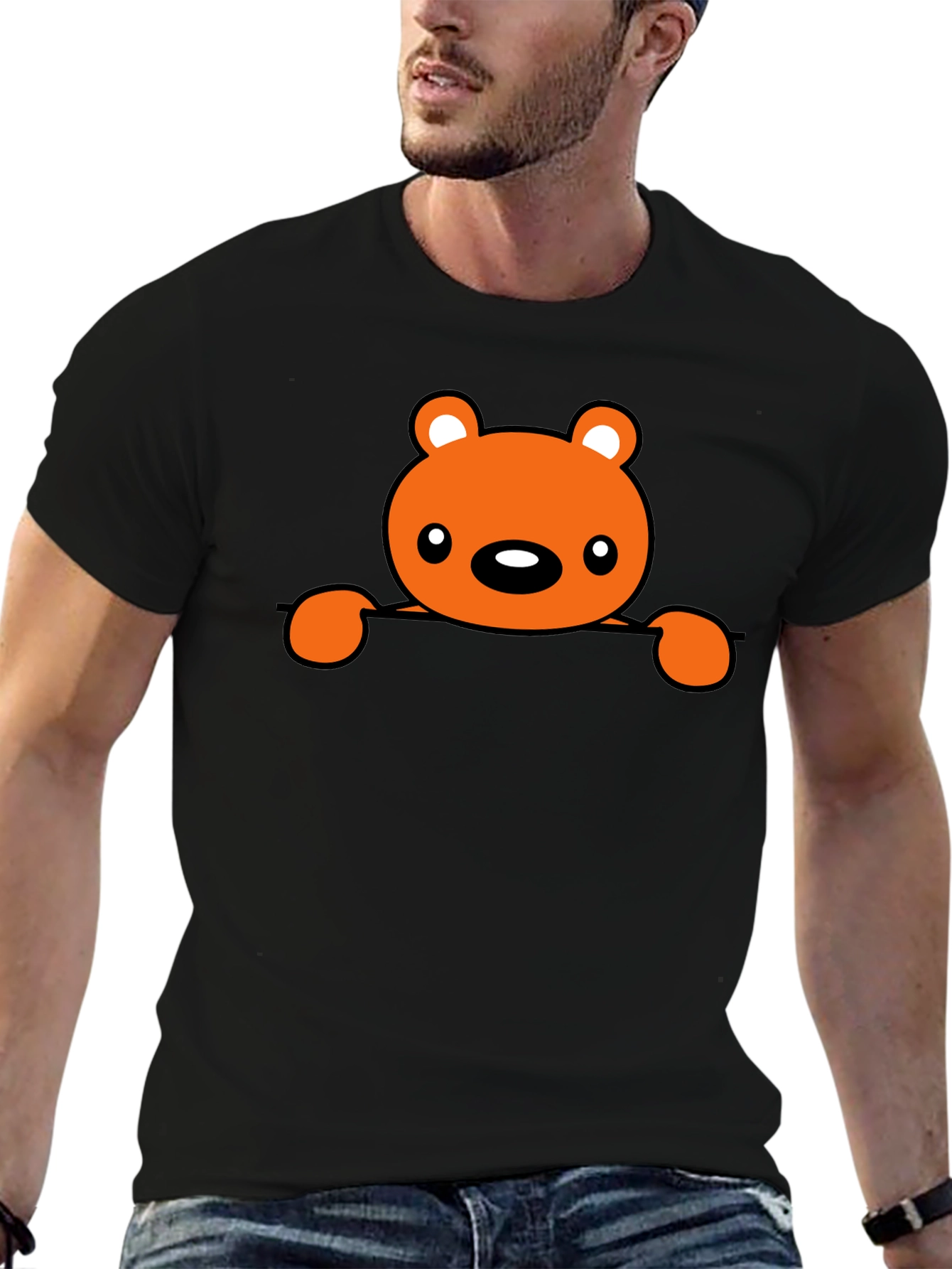 Cute Bear Graphic Tee - Mens Black T-Shirt