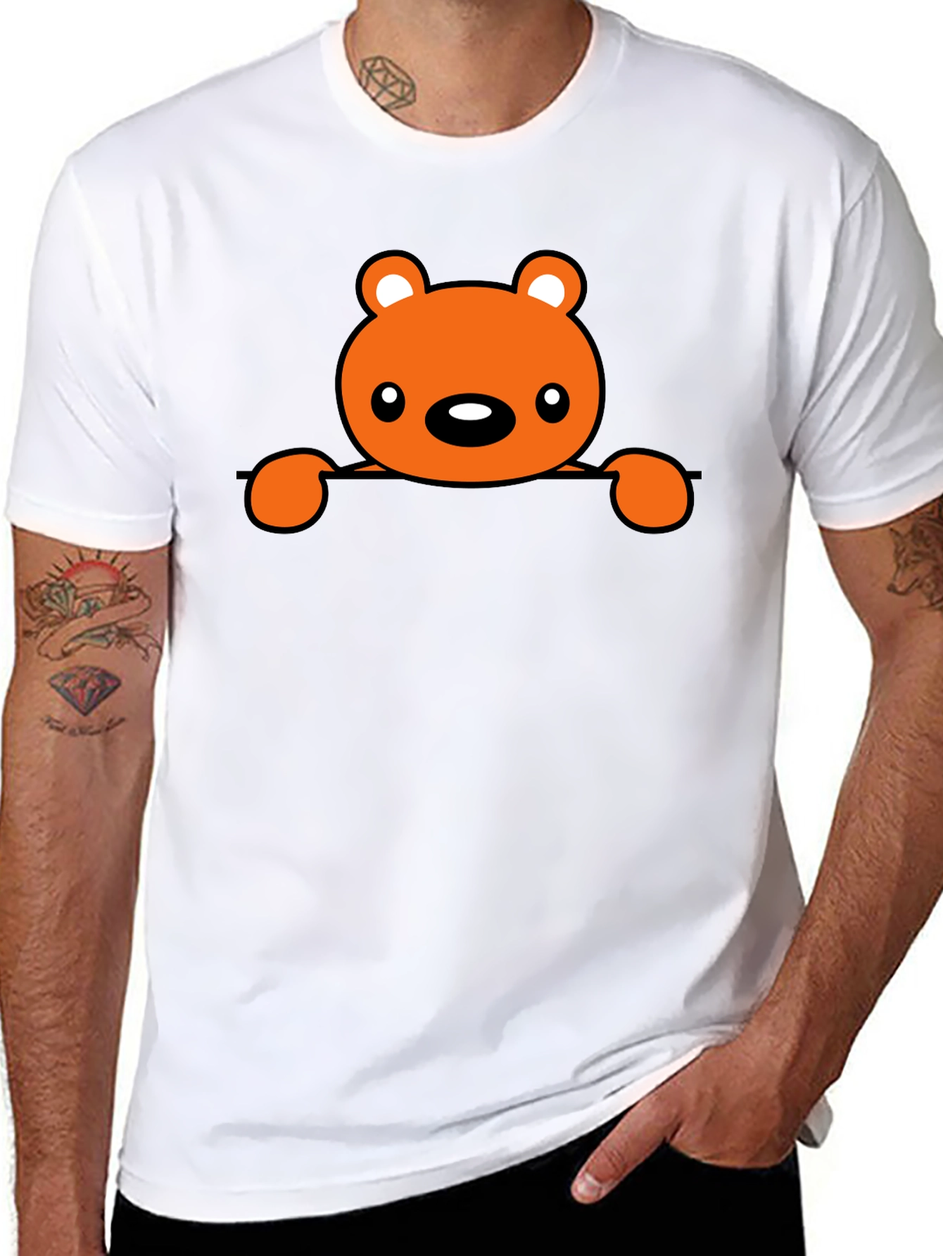 Cute Bear Graphic Tee - Mens Black T-Shirt
