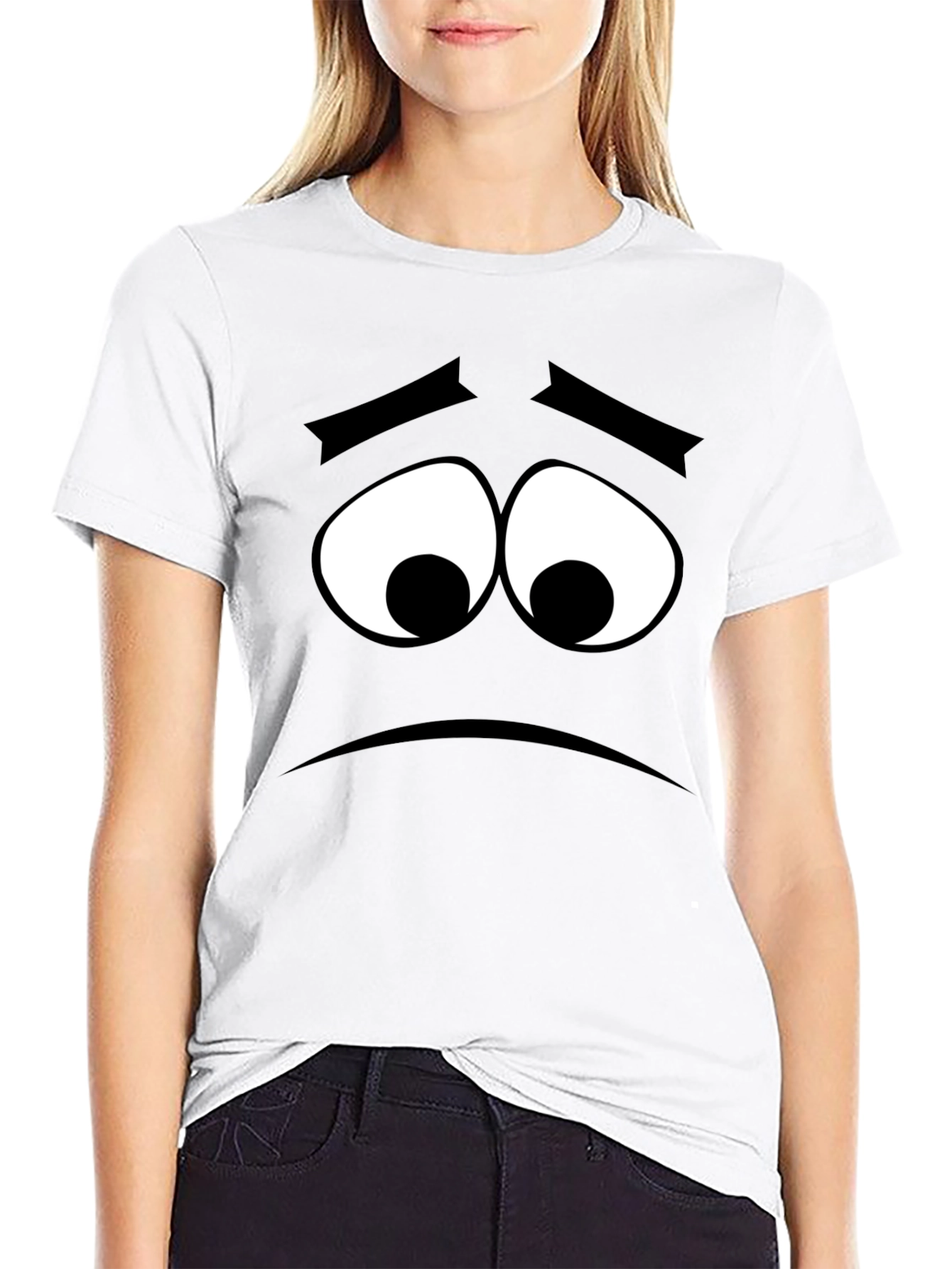 Sad Face Graphic Tee - Black Cotton Comfort