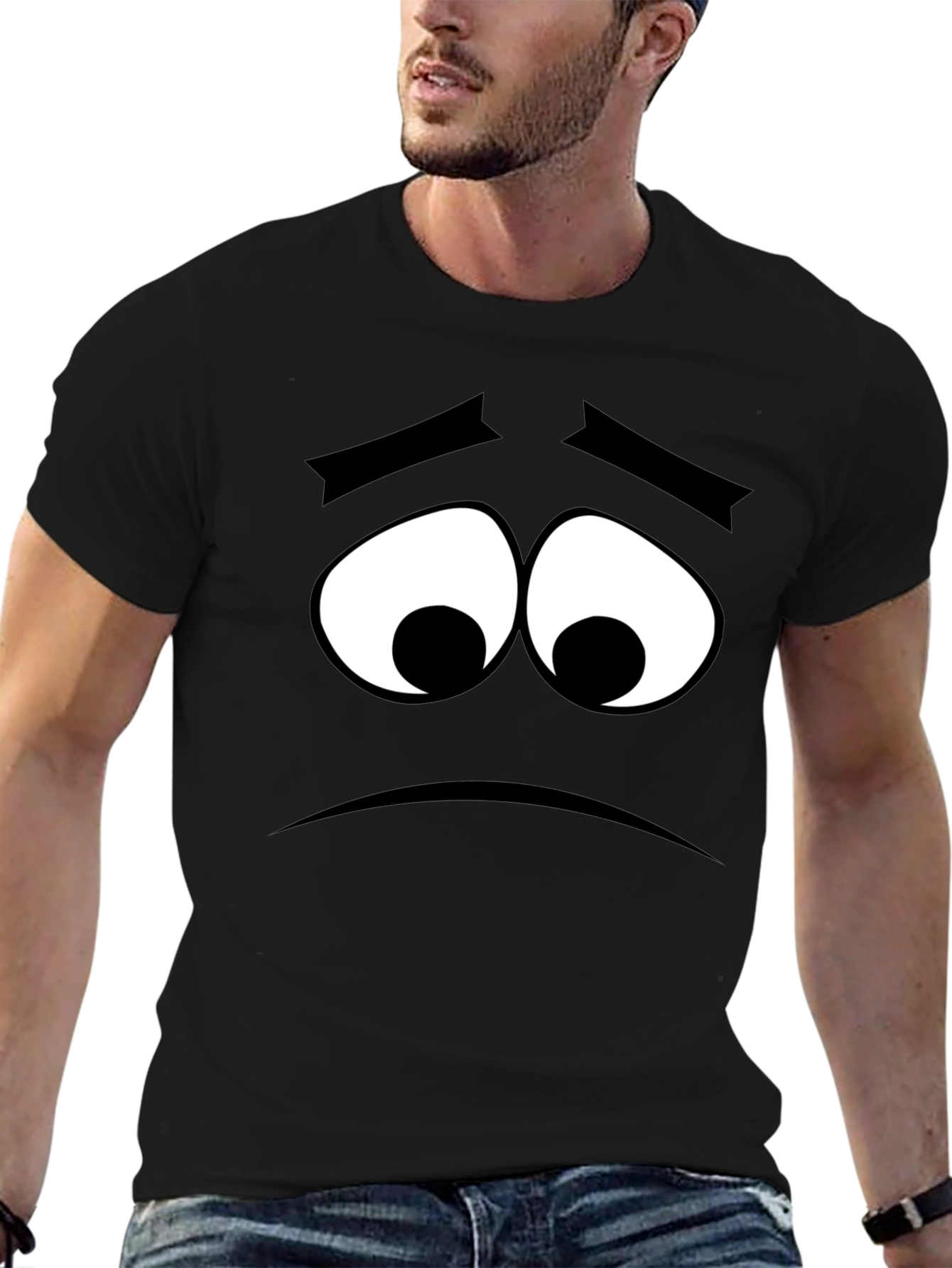 Sad Face Graphic Tee - Black Cotton Comfort