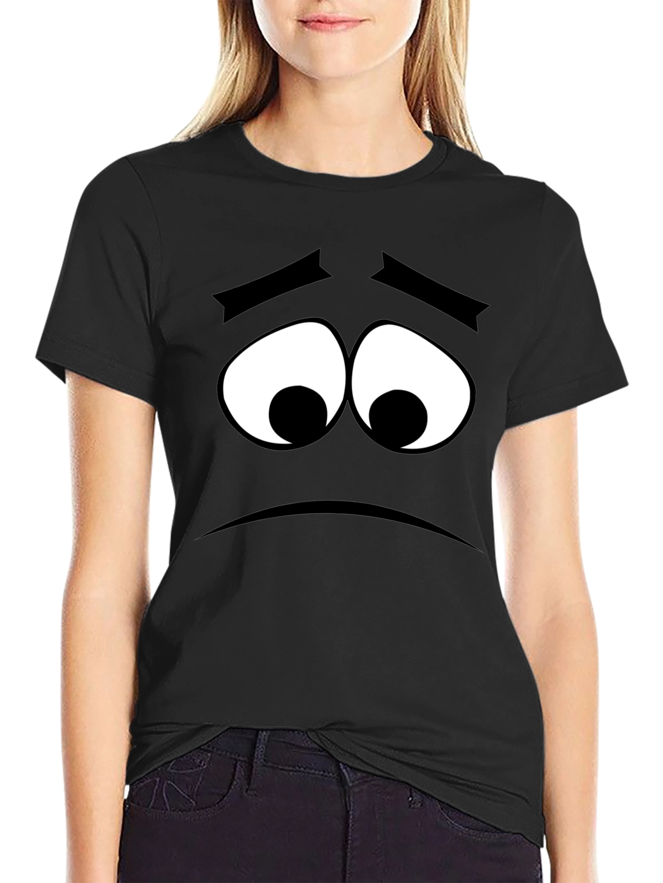 Sad Face Graphic Tee - Black Cotton Comfort