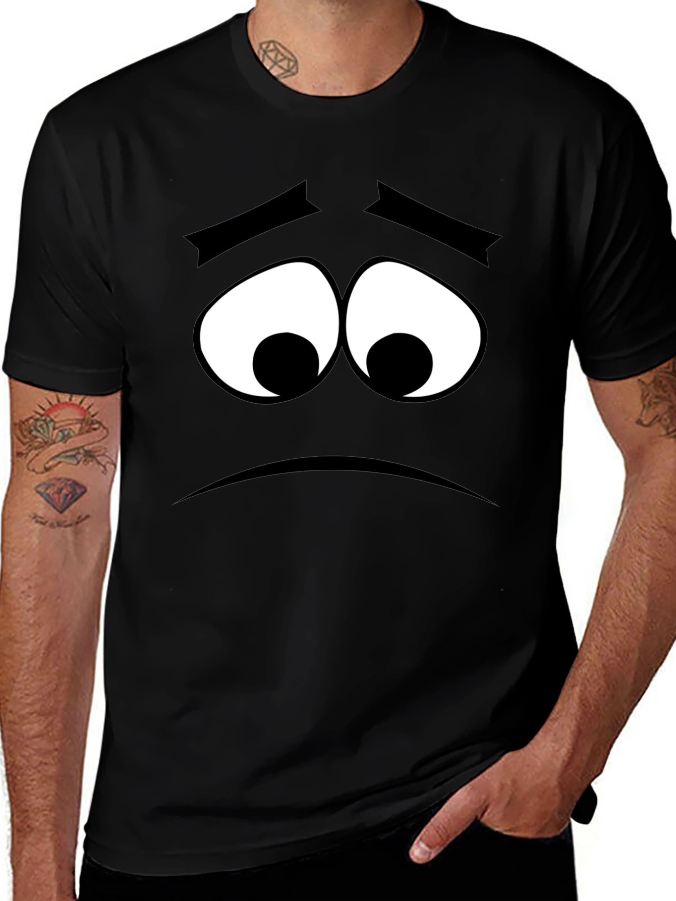 Sad Face Graphic Tee - Black Cotton Comfort