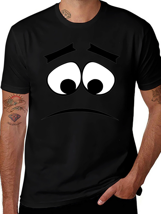 Sad Face Graphic Tee - Black Cotton Comfort