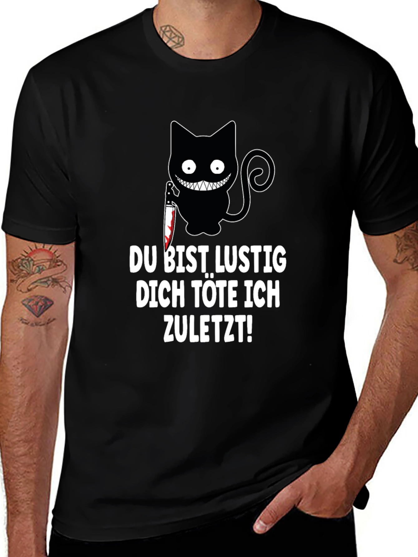 Creepy Cat Knife T-Shirt: Du Bist Lustig...