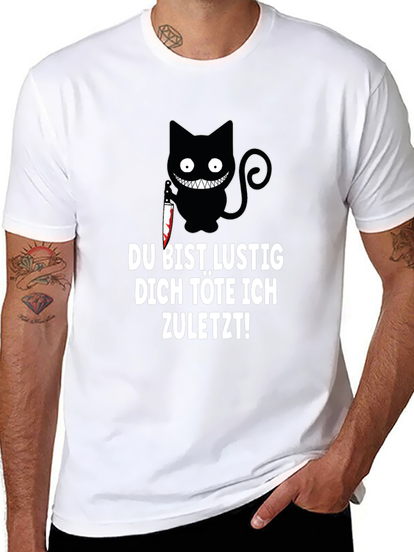 Creepy Cat Knife T-Shirt: Du Bist Lustig...