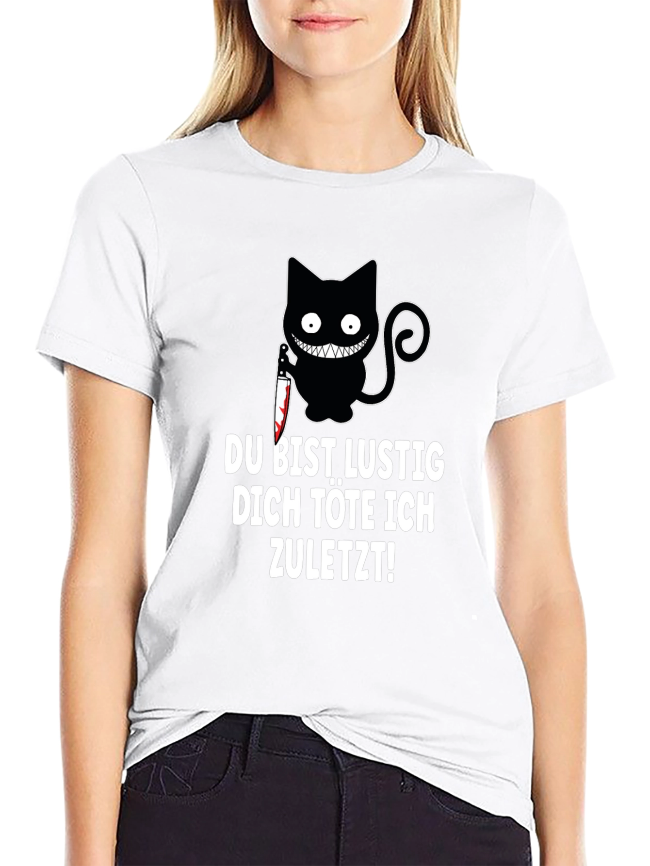 Creepy Cat Knife T-Shirt: Du Bist Lustig...