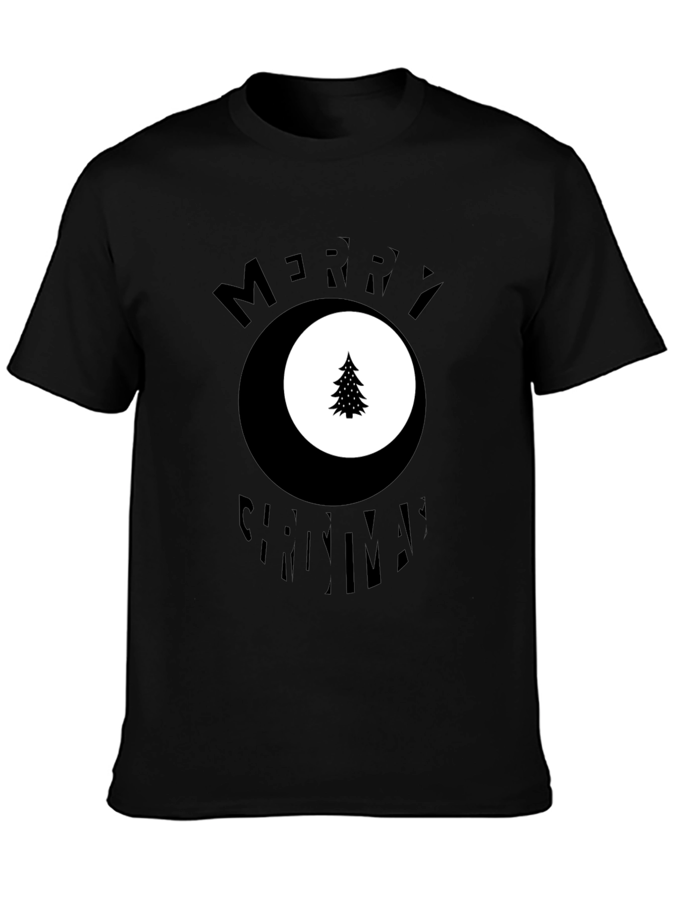 Merry Christmas Tree Graphic Black T-Shirt
