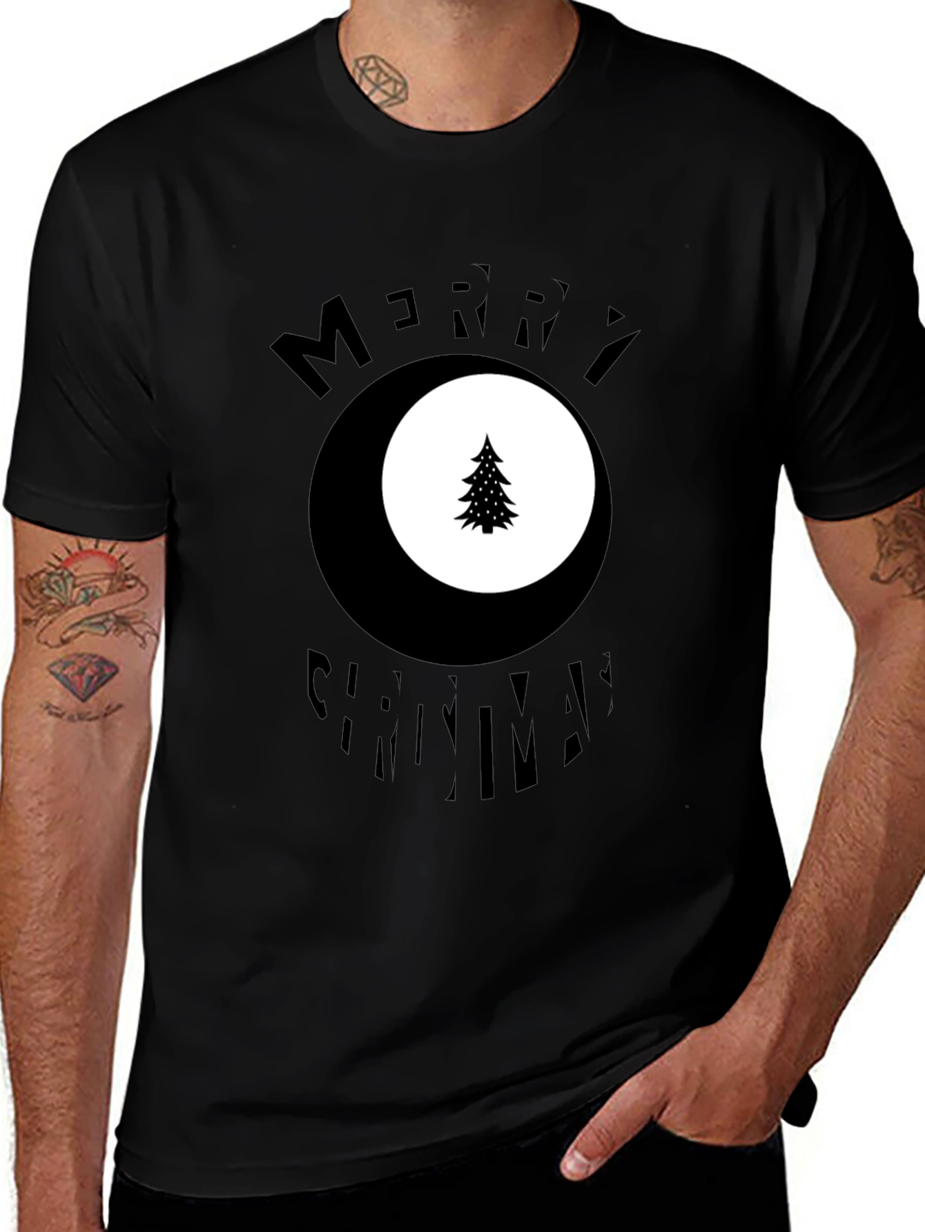 Merry Christmas Tree Graphic Black T-Shirt