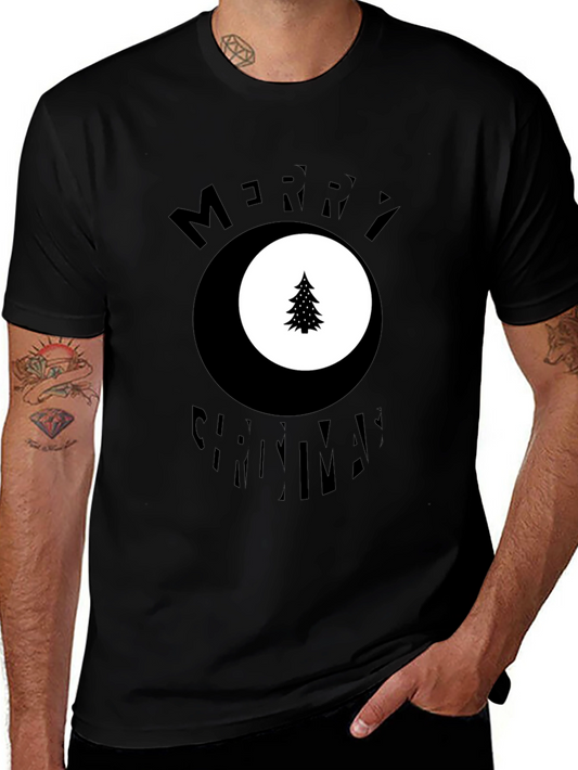 Merry Christmas Tree Graphic Black T-Shirt