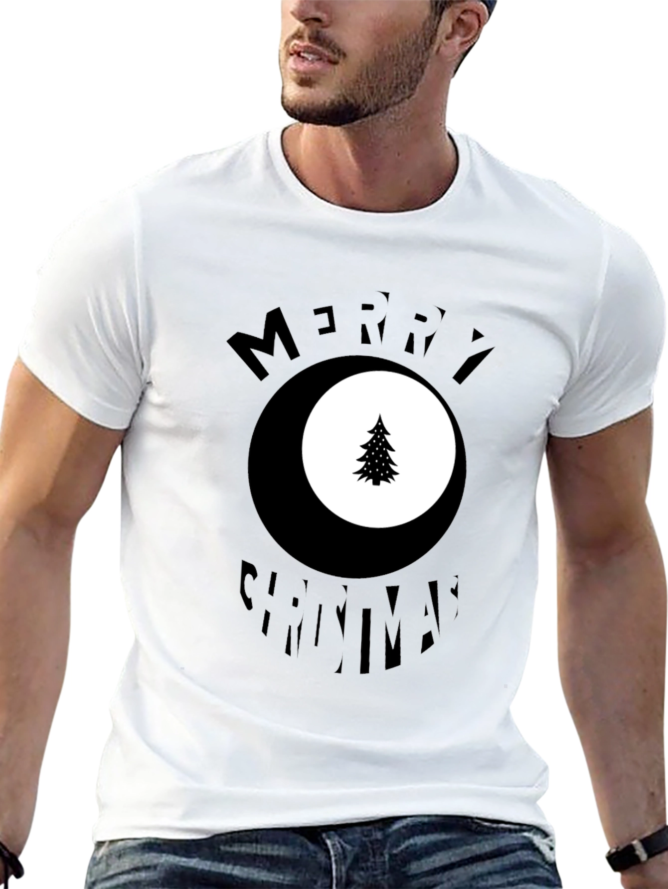 Merry Christmas Tree Graphic Black T-Shirt