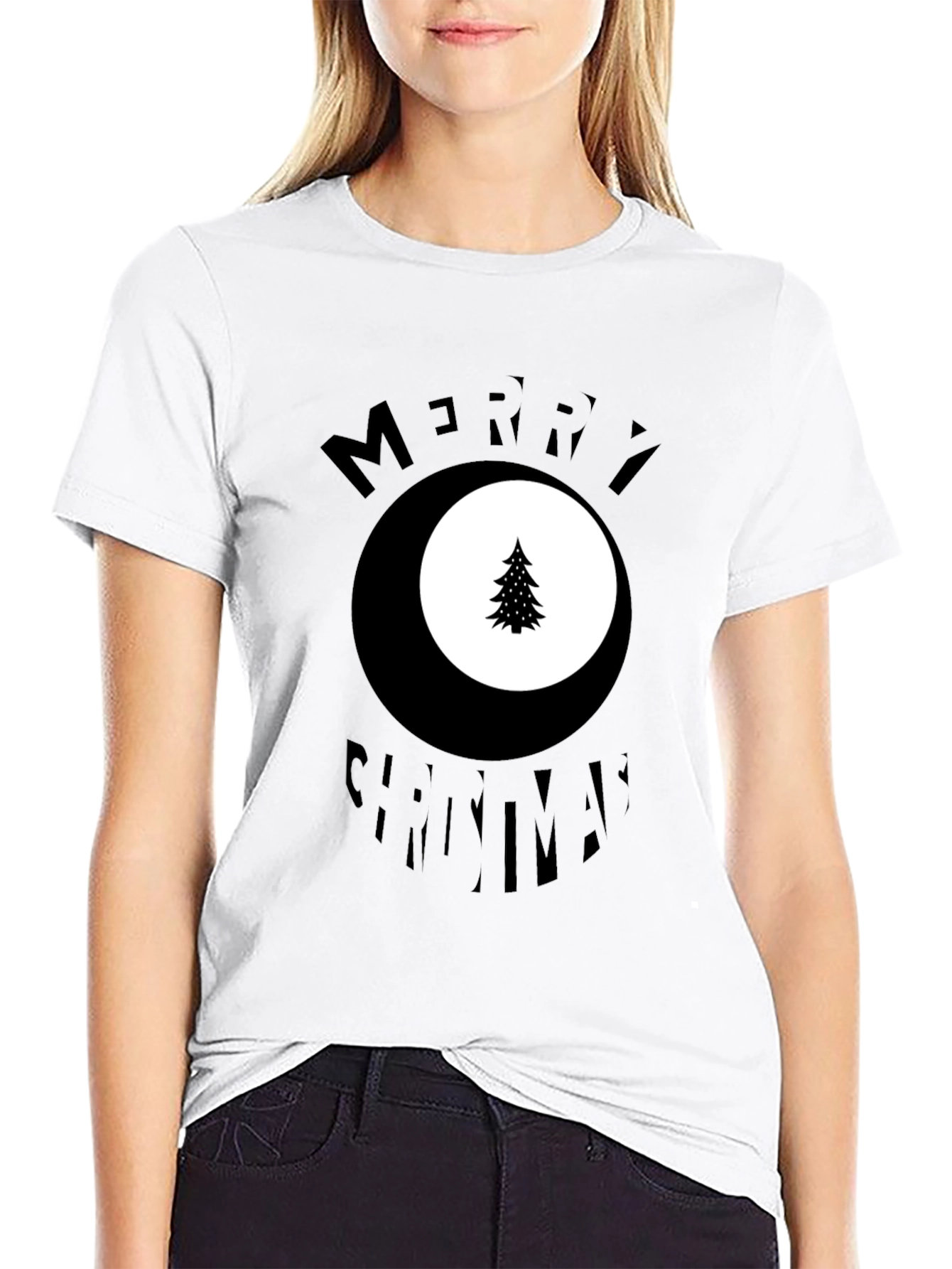 Merry Christmas Tree Graphic Black T-Shirt