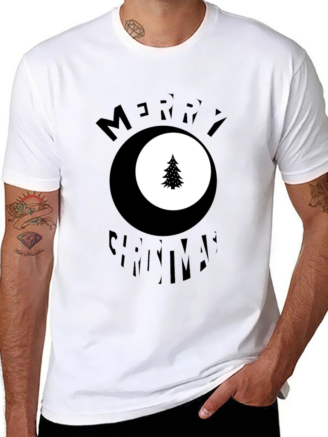 Merry Christmas Tree Graphic Black T-Shirt