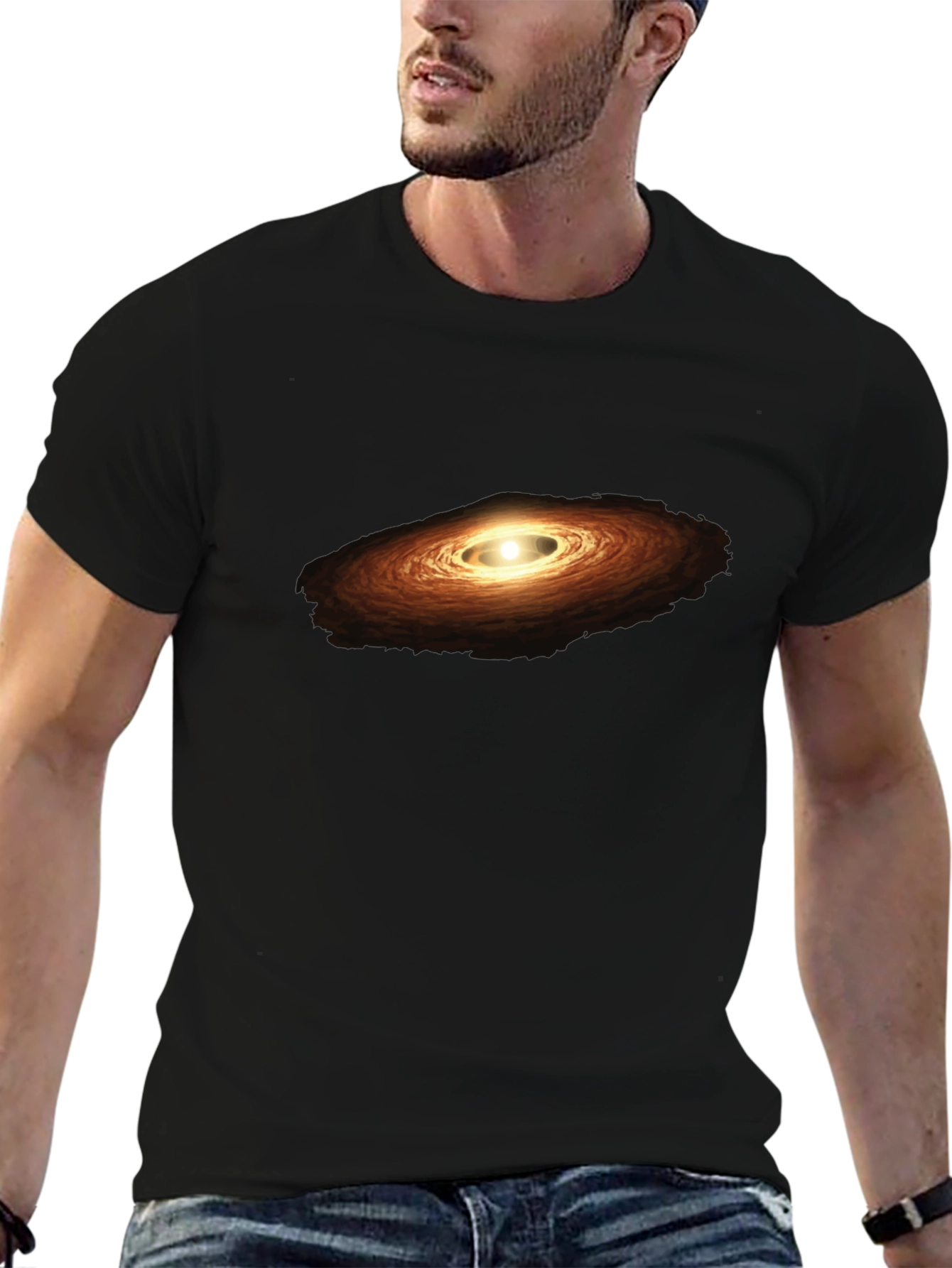 Galaxy Print Black Cotton T-Shirt