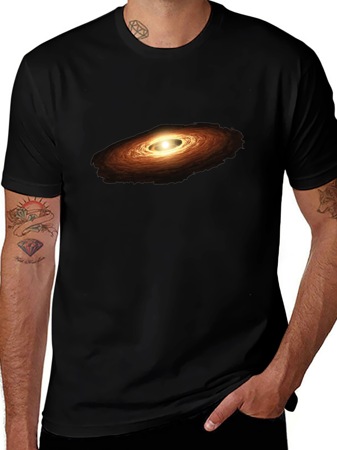 Galaxy Print Black Cotton T-Shirt