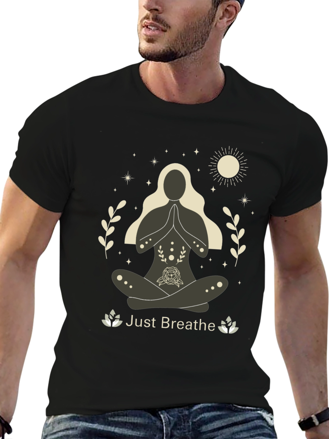 Just Breathe Yoga Graphic T-Shirt - Black