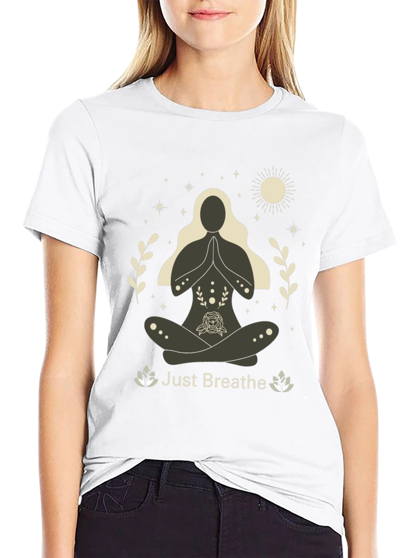 Just Breathe Yoga Graphic T-Shirt - Black